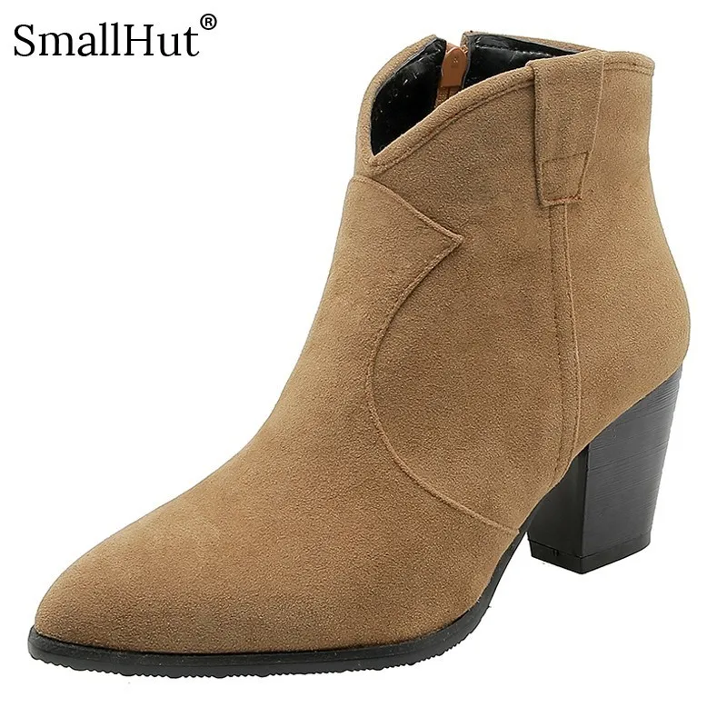 

High Heel Ankle Boots Women Autumn Ladies Fashion Pointed Toe Square Heel Zipper E113 Elegant Woman Black Yellow Gray Boots