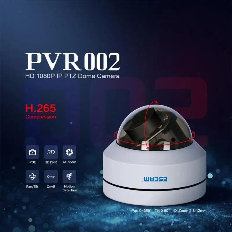 Новые ESCAM PVR002 2MP HD 1080 P PTZ 4X зум 2,8-12 мм объектив IP66 Водонепроницаемый POE IP купола камера Поддержка 3D цифровой Шум снижение