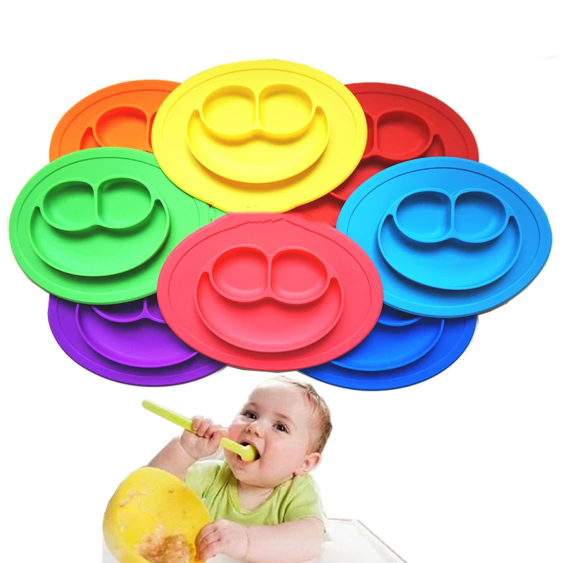 Универсальные детские эллипс силиконовые кормления Еда поднос плиты Блюда держатель Новорожденные малыши детей mulit-цвет столовых блюд