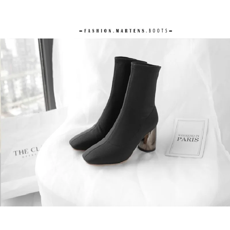 

2018 explosion models boots foreign trade pointed thick with elastic European and American boots black ljj 1129