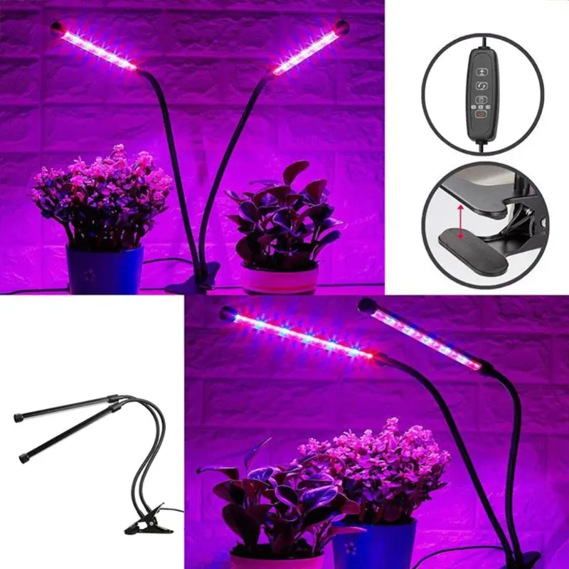 

5V USB Adjustable Dual Head Plant Grow Light LED Lamp with Timing Function for Indoor Flower Plants Germination Growing