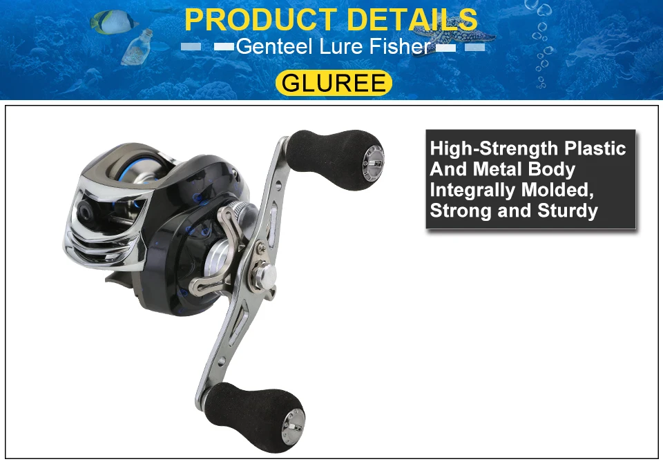GLUREE Plastic Baitcasting Fishing Reel 13+1BB 6.31 220g Metal Line Cup Blue LeftRight Hand Lure Fishing FreshSalt Water Reel (12)