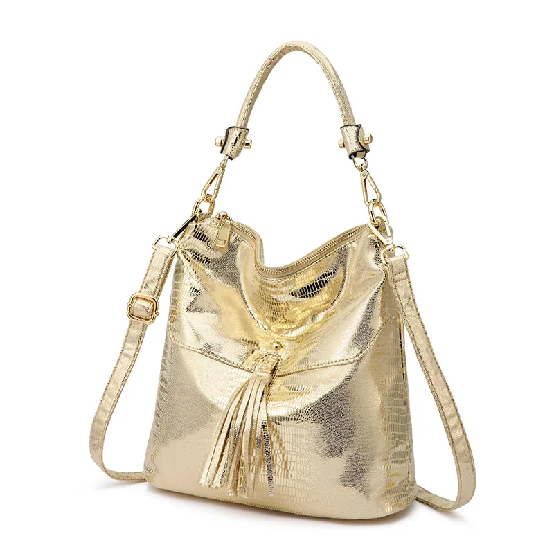 REALER женская сумка серебряные сумки Кроссбоди женская сумка из искусственной кожи под змеиную кожу с кисточкой золотой цвет высокое качество - Цвет: Золотой