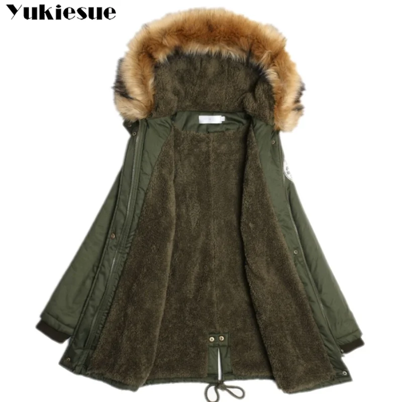 Fashion Autumn Warm Winter Jackets Women Fur Collar Long Parka Plus Size lapel Casual Cotton Womens Outwear Park Plus size