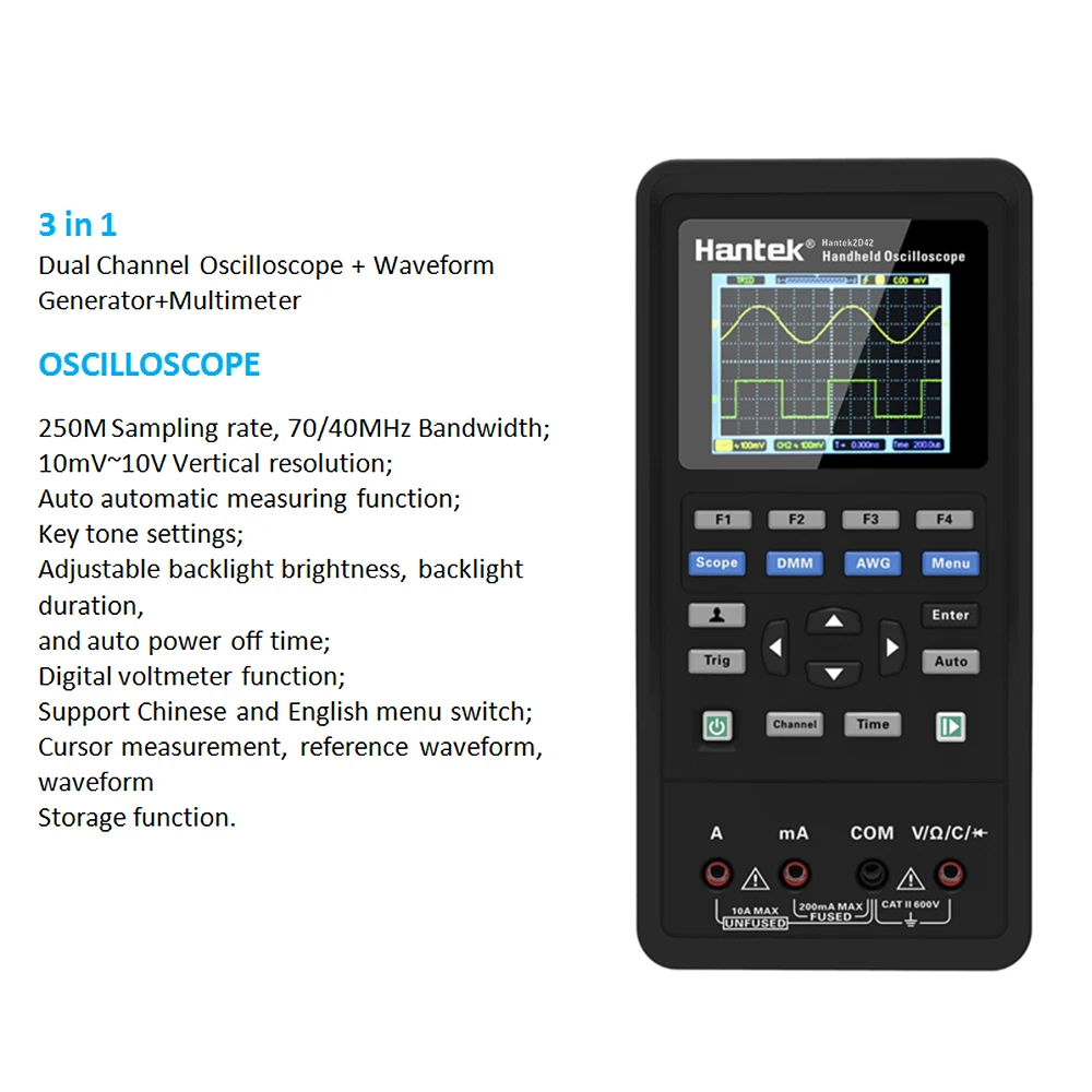 

Handheld 3 in 1 Digital Oscilloscope Waveform Generator Multimeter Single Dual-channel USB Scopemeter Scope Meter With Probe