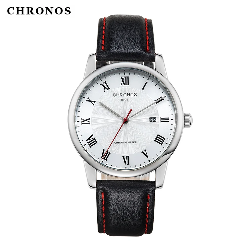 CHRONOS New Fashion  Leather Strap Watches Men Quartz Watch Waterproof  Wristwatches Male Table Relojes
