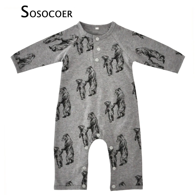 SOSOCOER Newborn Baby Rompers Animal Bear Pattern Girl Boy Jumpsuit