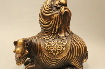 

11" China Buddhism Bronze Arhat Damo Bodhidharma Dharma Buddha Ride Beast Statue