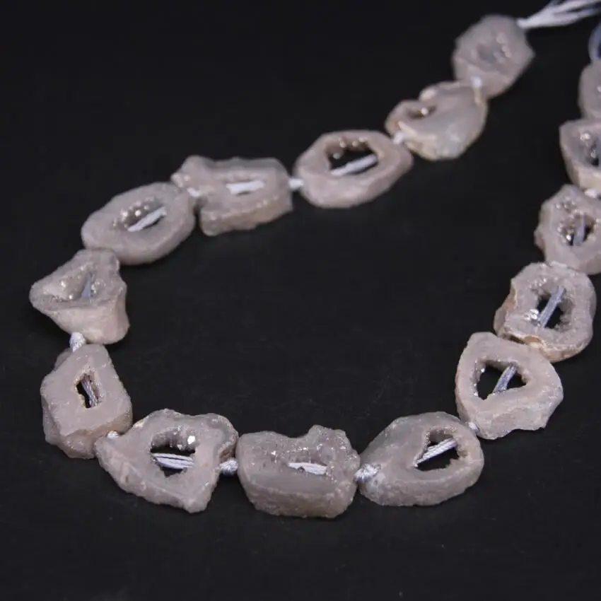 12-17 шт/strand Silvers серый натуральный Agates Geode Drusy Slab Beads необработанный Кристальный