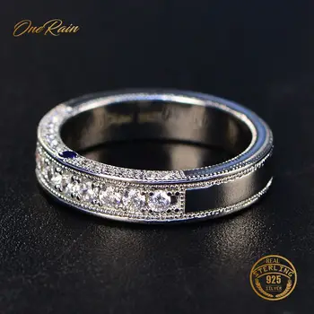 

OneRain Elegant 100% 925 Sterling Silver Sapphire White Topaz Wedding Engagement Cocktaill Ring Jewelry For Women Men Wholesale