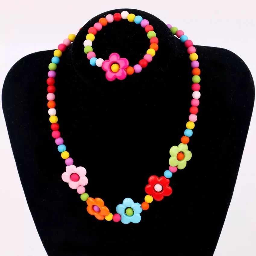 

Flower Jelly color Children jewelry sets flower necklace bracelet princess lovely colorful beads Christmas/ Birthday gift