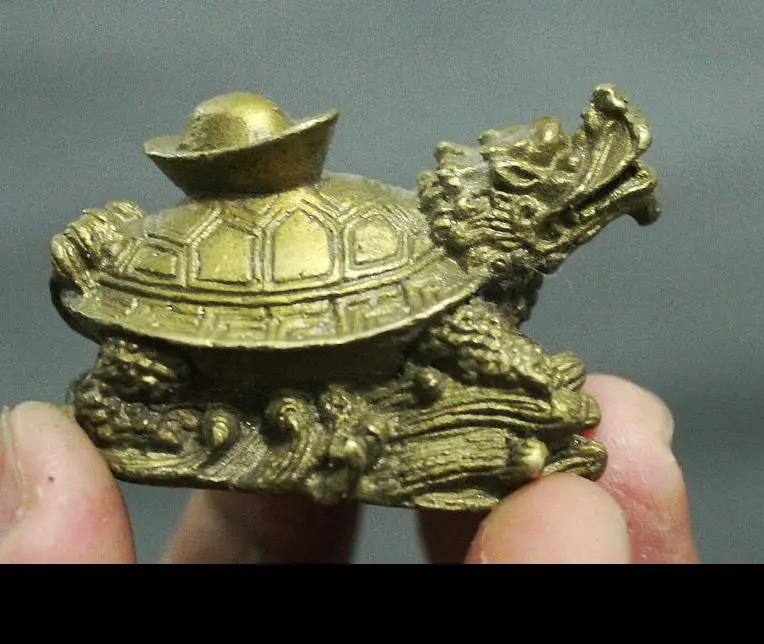 

671115510++++Classic Chinca FengShui Pure Brass Dragon Turtle Wealth tortoise Statue Figurine