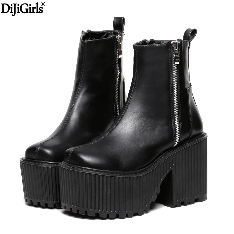 Botines Tacon Mujer/Ботинки на платформе черный и белый цвет мотоциклетные сапожки в
