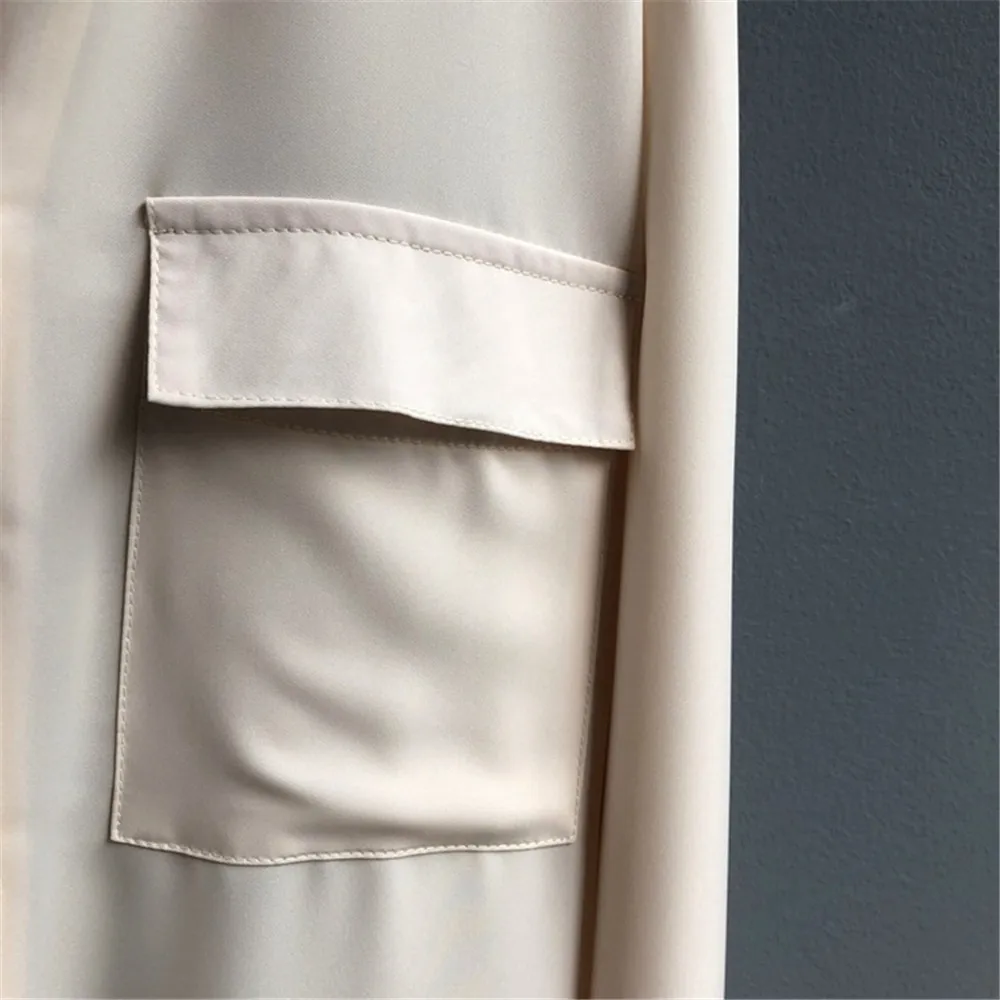 High Quality Office Lady Elegant Single Pocket Blouse 2018 Autumn Women Tops And Blouses Shirts Women's Long Sleeved Solid Shirt (5)