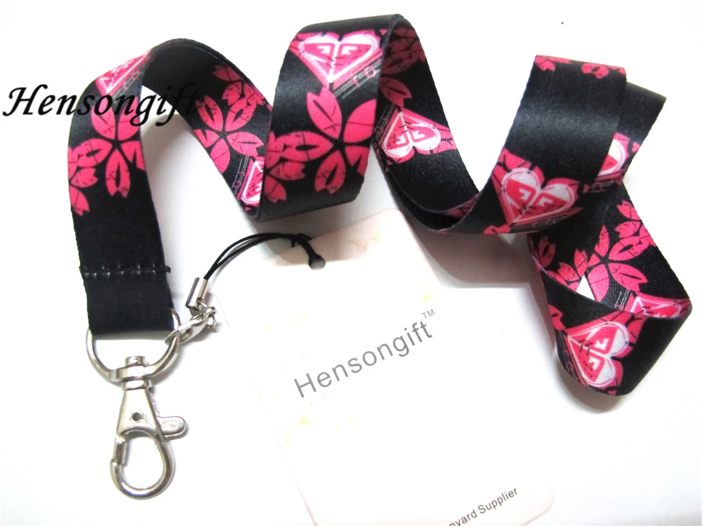 Hensongift الفتيات الوردي زهرة مفتاح الحبل ID شارة حامل الكرتون الهاتف المحمول الرقبة الأشرطة