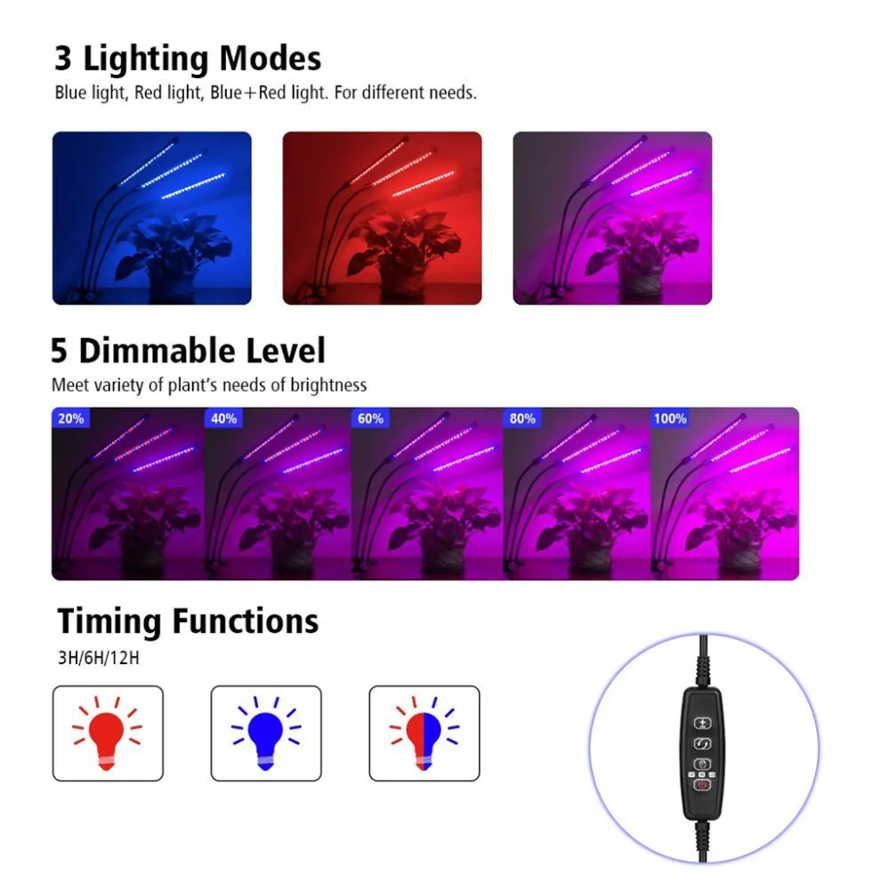 Полный спектр 5 W 10 W 15 W USB 5 V Светодиодный лампа для выращивания растений с питанием от источника лампочками 5 уровней яркости Крытый расти подсветка для растений Авто включения и выключения с 3/6/12 H таймер