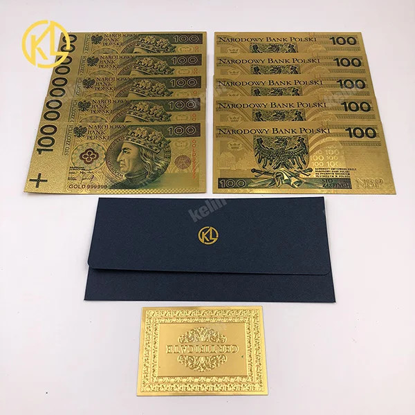 100PLN 10 шт./партия, 1994 издание, польская валюта, разработанный цветной позолоченный банкнот 500 PLN для игровой жетон, деньги в подарок - Цвет: 100PLN