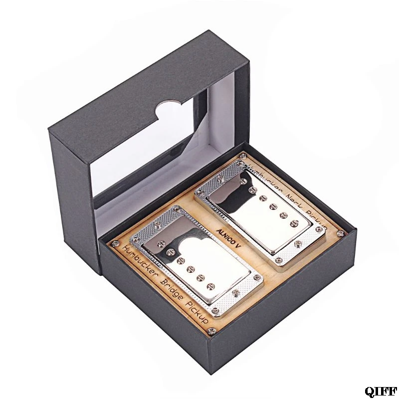 

1set Guitar Pickup Humbucker Alnico V Neck Bridge Dual Coil For GB LP 6 String Silver Rim MAR28