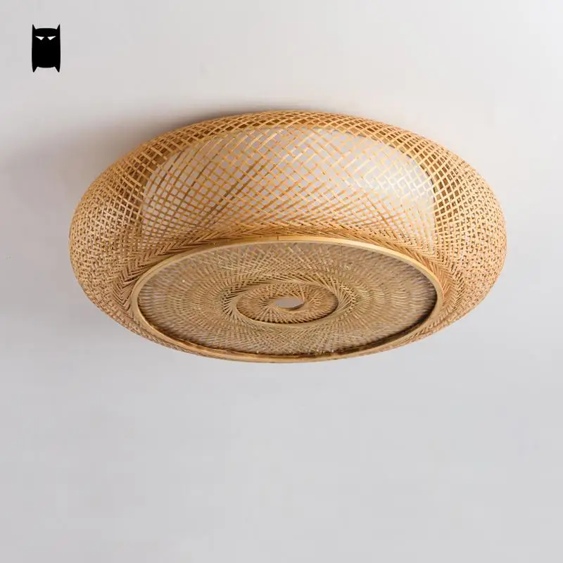  Hand-woven Bamboo Wicker Rattan Round Lantern Shade Ceiling Light Fixture Rustic Asian Japanese Pla - 32824461183