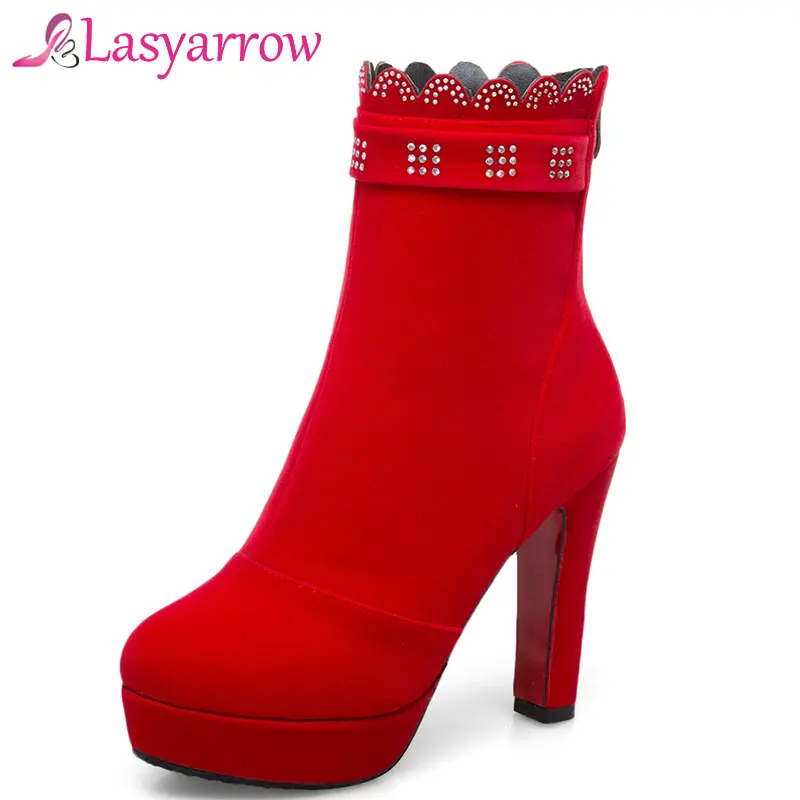 

Lasyarrow 2018 Big size 34-43 Ankle Boot Short Autumn Winter Sexy Women's Platform High Heels Wedding Party Shoes Crystal F229