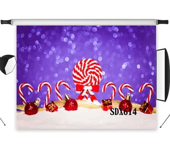 

LB Polyester & Vinyl Christmas Lollipop Candy Cane Snowflake Purple Sequins Bokeh Photography Photo Background Studio Backdrop