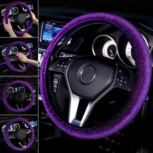 

Luxury Bling PU Leather Steering Wheel Cover Crystal Rhinestone Ring Sticker
