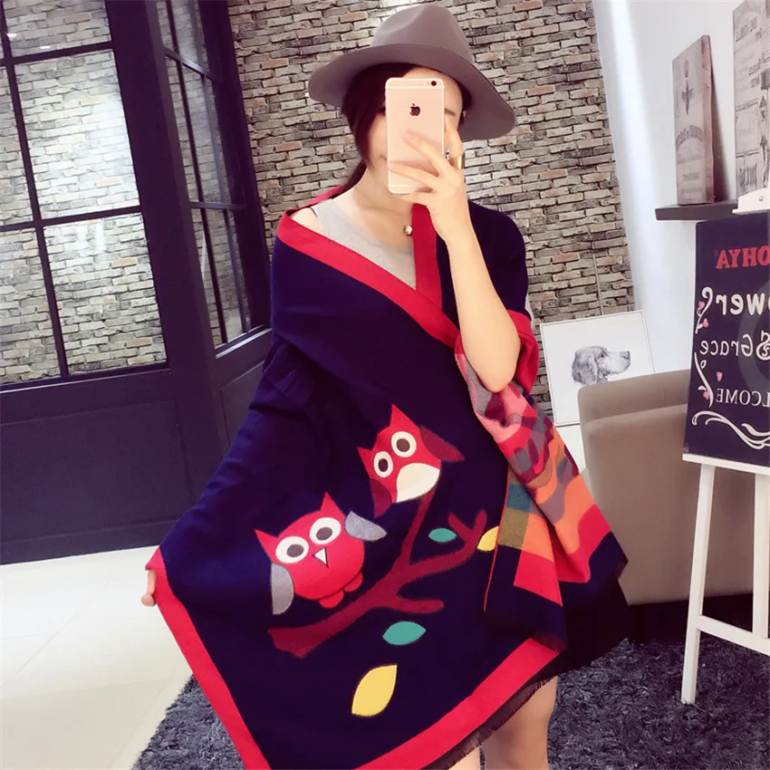 2015 Winter Autumn scarf Knit oversize Cartoon font b tartan b font stole Designer Women Bandana