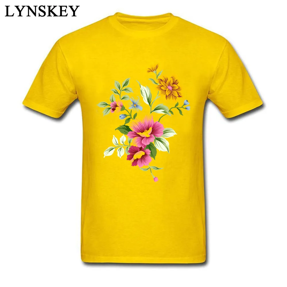 Family Tops Shirt Discount O Neck Short Sleeve 4-2-abstract-flower-picture 100% Cotton Mens T-Shirt Casual Summer Tee-Shirts yellow