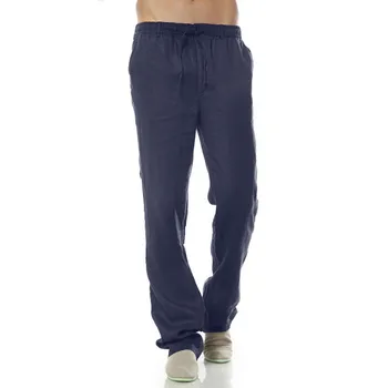 

Summer Thin Elastic Waist Linen Casual Pants Men's Loose Cotton Long Pants