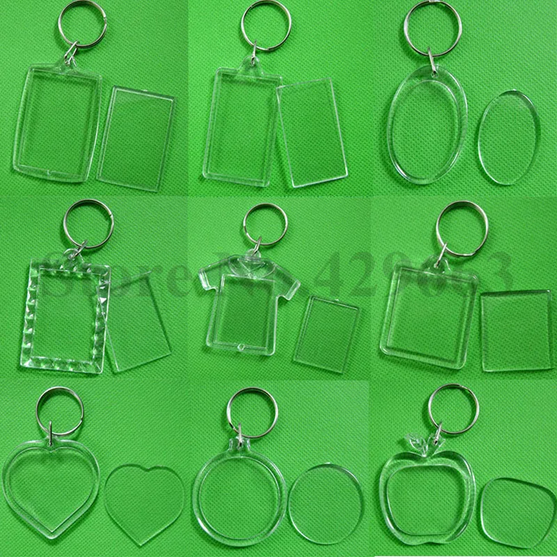 100pcs/lot Blank Acrylic Keychains Insert Photo plastic Keyrings Square