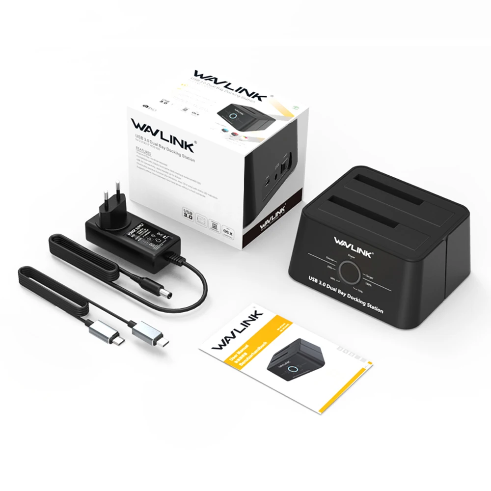 Wavlink USB 3,1 TypeC a SATA Dual Bay Docking Station 2,5/3,5 GB SSD HDD SATA 1/2/ 3 carcasa para 2*8 TB Offline con clon de copia de seguridad - 6