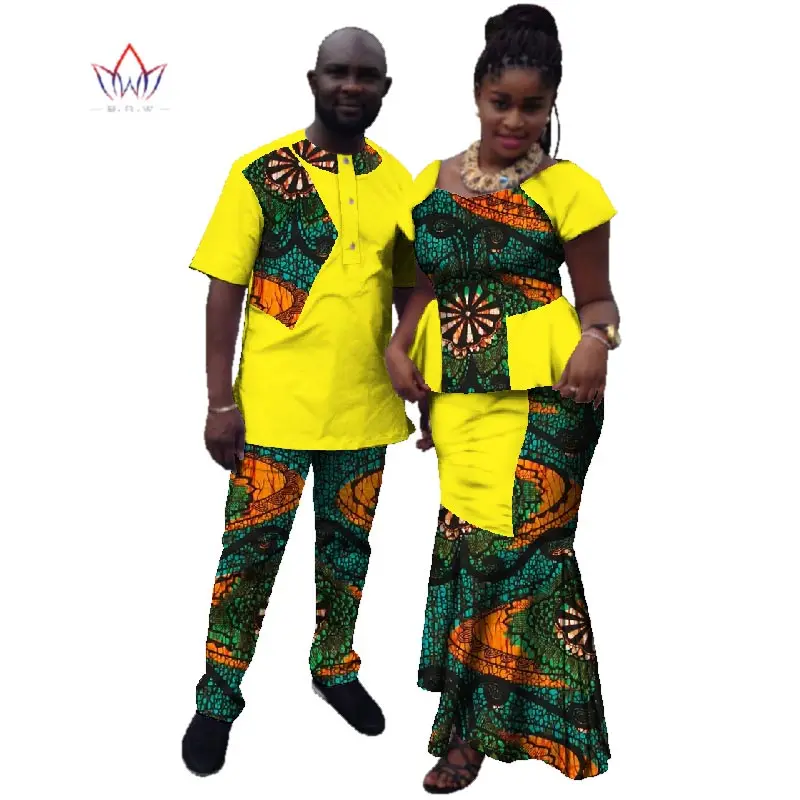 Летняя пара африканская одежда традиционная Африканский костюмы для женщин мужчин Базен Riche Дашики юбка комплект WYQ10