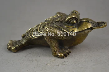 

Handwork Copper Carving China Lifelike 3 Legs Toad Token Summon Wealth Statue