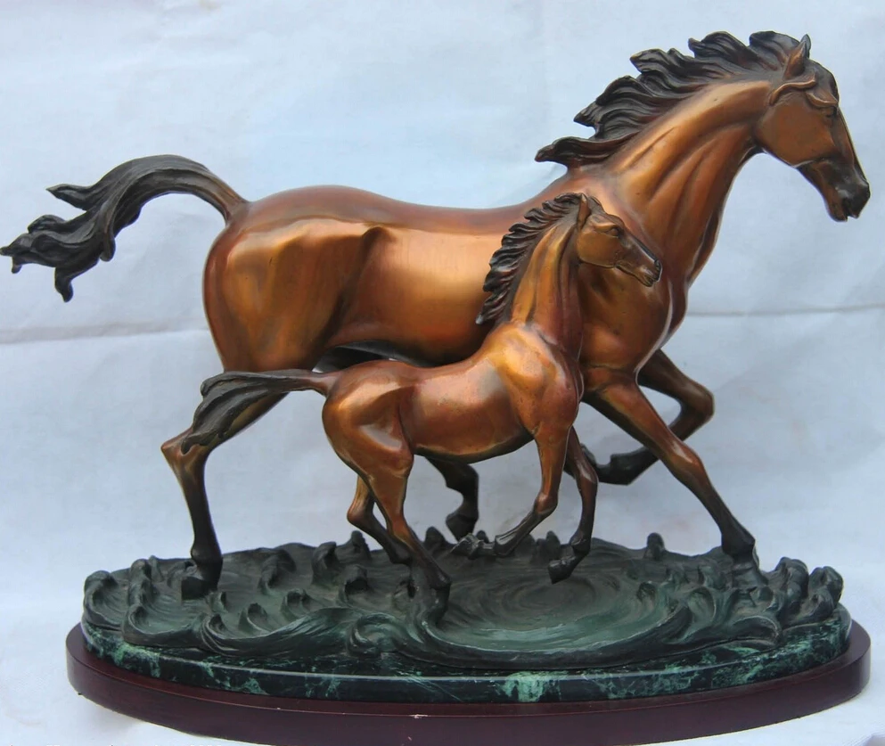 

fast shipping USPS to USA S3444 15 Classic Bronze Art Sculpture Lucky Animal Mother and Child Small Horse Statue