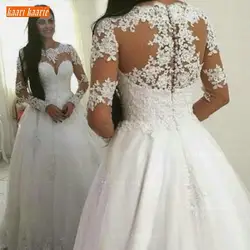 Роскошное Белое Бальное Платье Свадебное платье с длинными рукавами 2019 кружевная Апликация Плюс Размер Свадебные платья Индивидуальные