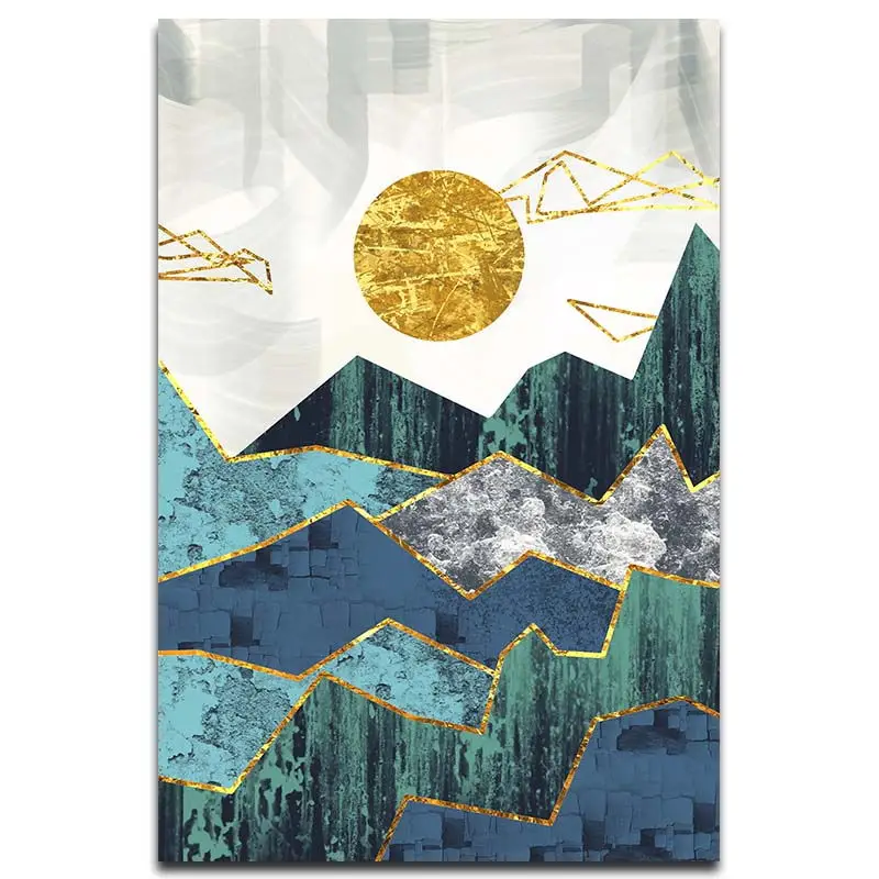 Скандинавские абстрактные геометрические горные пейзажи настенные художественные картины на холсте золотое солнце художественный плакат печать Настенная картина для гостиной - Цвет: AB168-1