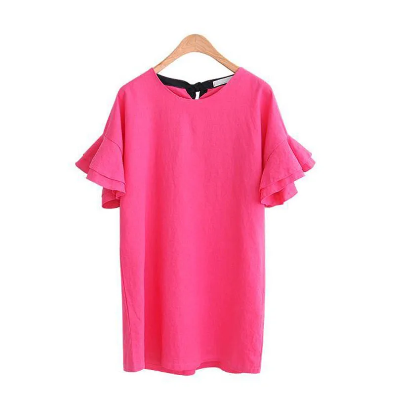 

2017 Women sweet ruffles O-Neck dress Petal sleeve straight solid fashion dresses ladies brand casual 5xl Female vestidos ZD1063