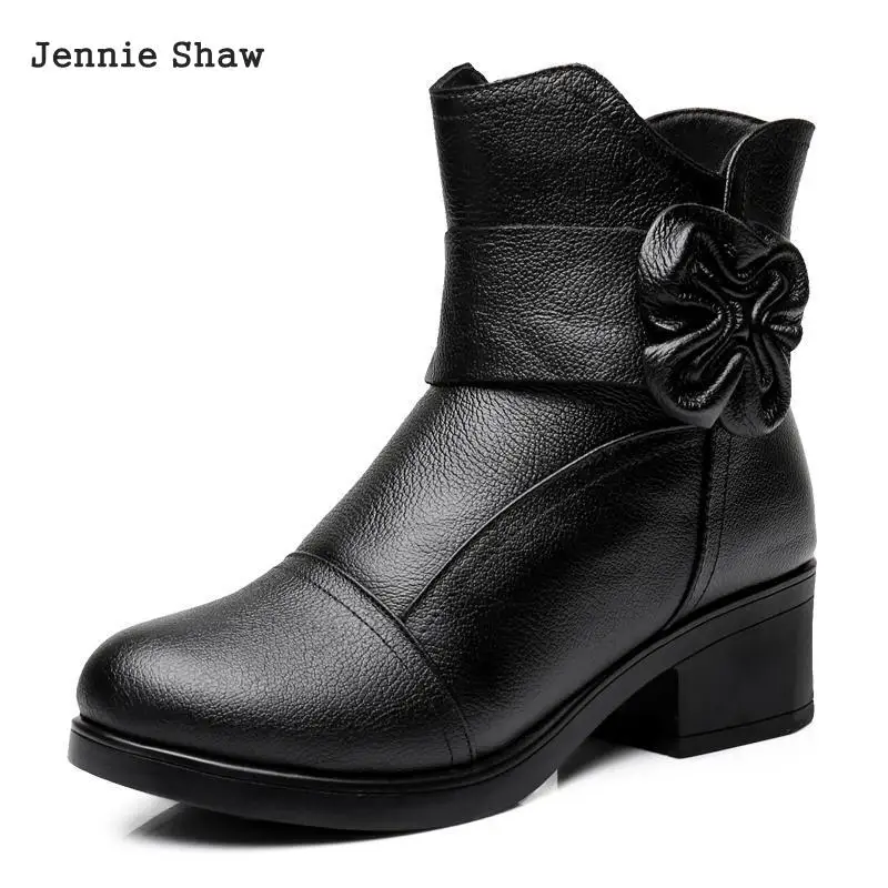 

Winter Genuine Leather Anti-skid Warm Short Boots Woman Med Heel Ankle Boots Sys-1433