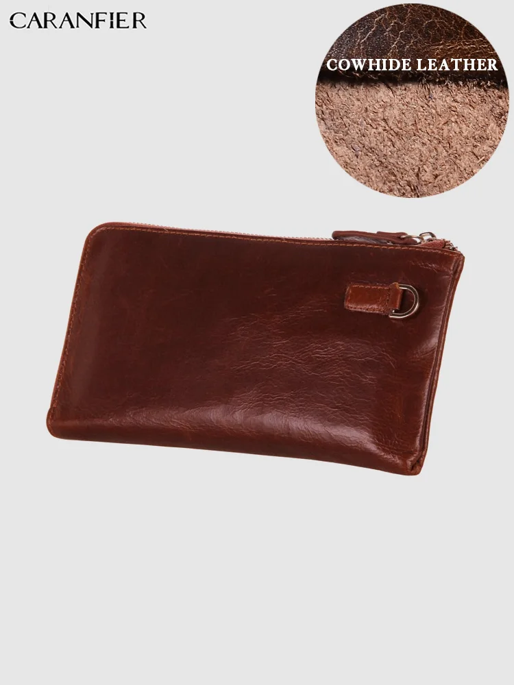 

CHRANFIER Mens Wallets Genuine Cowhide Leather Vintage Solid Clutch Crazy Horse Top Quality Purse Coin Card Holder Pocket Bags