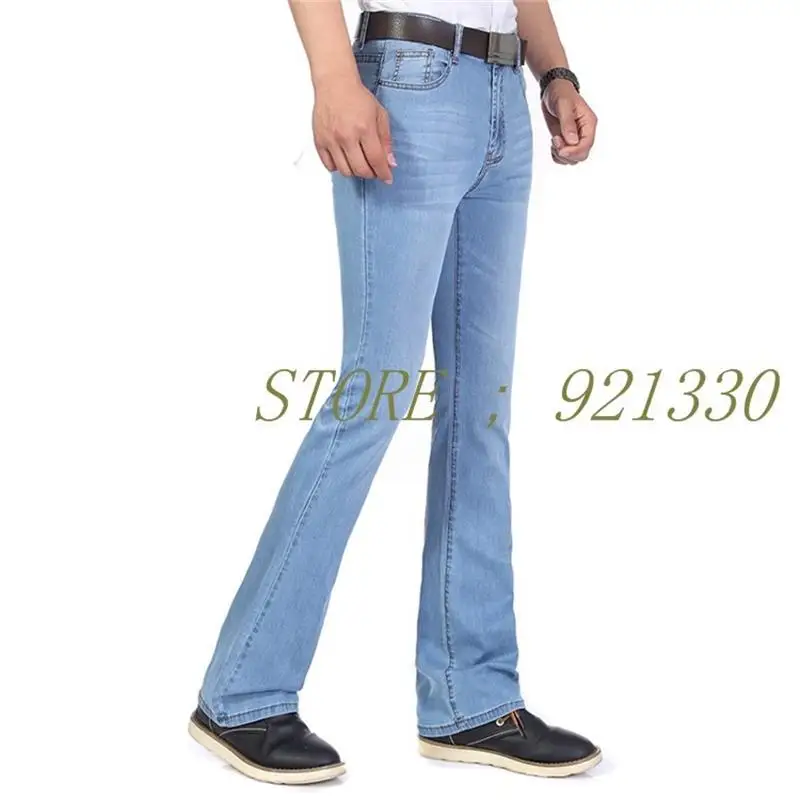 High Quality Men's Summer Thin Boot Cut Jeans Male Mid Waist Business Waterwash Denim Pants  flares Trousers 26-38 2