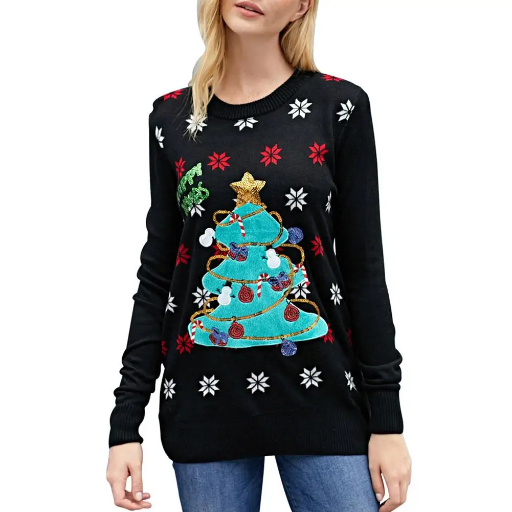 Yiwa Women Winter Warm Round Collar Long Sleeve Sweater Casual Christmas Pattern Pullovers Tops soft smooth breathable extremely | Женская