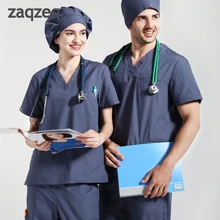 Профессиональная Медицинская форма для женщин и мужчин, набор медицинских скрабов, топ с v-образным вырезом и штаны на завязках