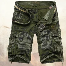 Для мужчин шорты свободные нескольких карман Армия Камуфляж Короткие Для мужчин Повседневное хлопок прямо комбинезоны мужские спортивные брюки короткие Homme