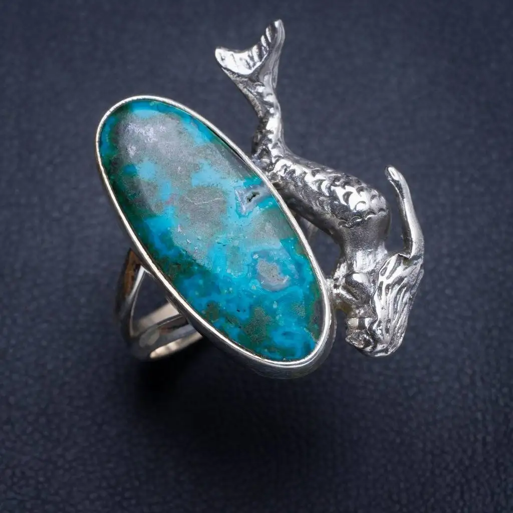 

Natural Chrysocolla Handmade Mermaid 925 Sterling Silver Ring 7 Y4506