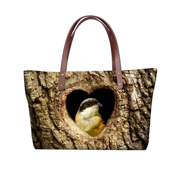 

Customized Brown Printing Birds Handbag Shoulder Bag for Women 3D Femme Travel Top-handbag Bag Tote Purse with inner Pocket