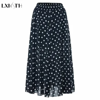 

LXMSTH 2019 Women Bohemia Skirt Summer Long Chiffon Skirts Womens Elastic Waist Dot Maxi Skirt Boho Saia Feminina Wholesale