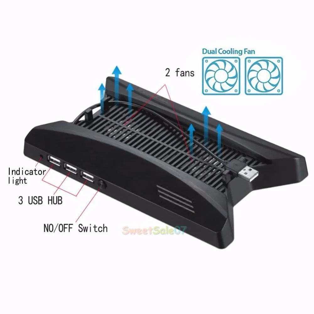 

3-USB Dual Cooling Fans Dock Station Stand For Playstation PS4 Pro Console NEW 0322