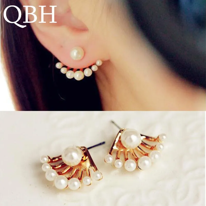 

EK1001 Fashion Women's Front & Back Earrings Post-hanging Simulated Pearl Stud Earrings Statement Ear Clips For Women Jewelry