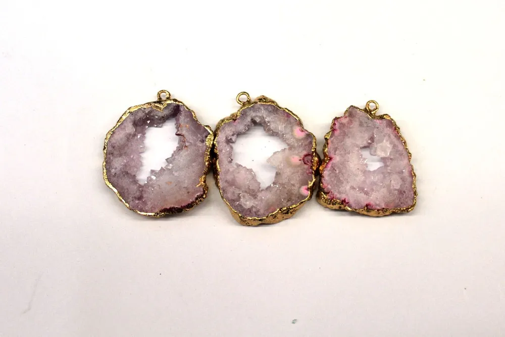 Натуральный Уникальный розовый кулон с кристаллами Drusy, позолоченный, неправильный Geode, сделай сам, ожерелья для изготовления ювелирных изделий