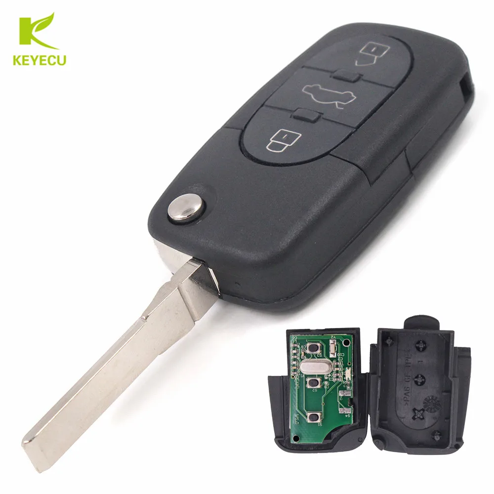 KEYECU 3 Button Folding Remote Control key Fob 433.92Mhz With ID48 Chip For Audi TT RS6 A6